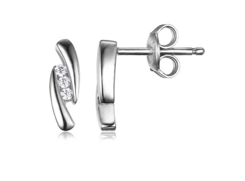 New Simulated Diamond Cubic Zirconia Stud Earrings Women 925 Sterling Silver Jewelry