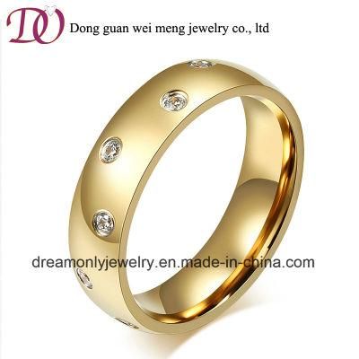 High Polished Gold Color Zircon Stone Stainless Steel Ring