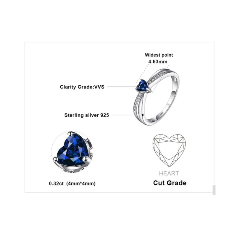 Wedding Jewelry Synthetic Created Sapphire Heart Ring Sterling Silver Jewelry Wholesale