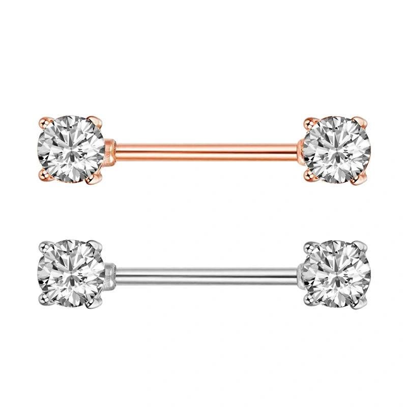 Stainless Steel Nipple Rings Tongue Rings CZ Crystal Barbell Heart-Shape Piercing Jewelry