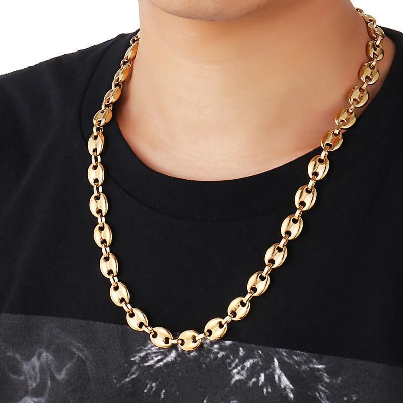 Stainless Steel Coffee Bean Chain Necklace 18K Gold Plated Daily Chain for Women Men Jewelry