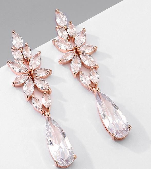 Bridal Pear CZ Earring Jewelry, Wedding CZ Earring Jewelry, Bridesmaid Earring, Gift Jewelry, Rose Gold Earring
