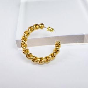 18K Gold Plated Copper Twisted Rope Round Rose Hoop Earrings