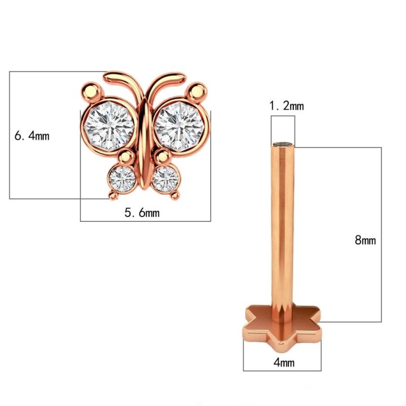 316L Surgical Steel European and American Exquisite Zircon Earrings Ear Cartilage Pin Lip Nail Piercing Jewelry