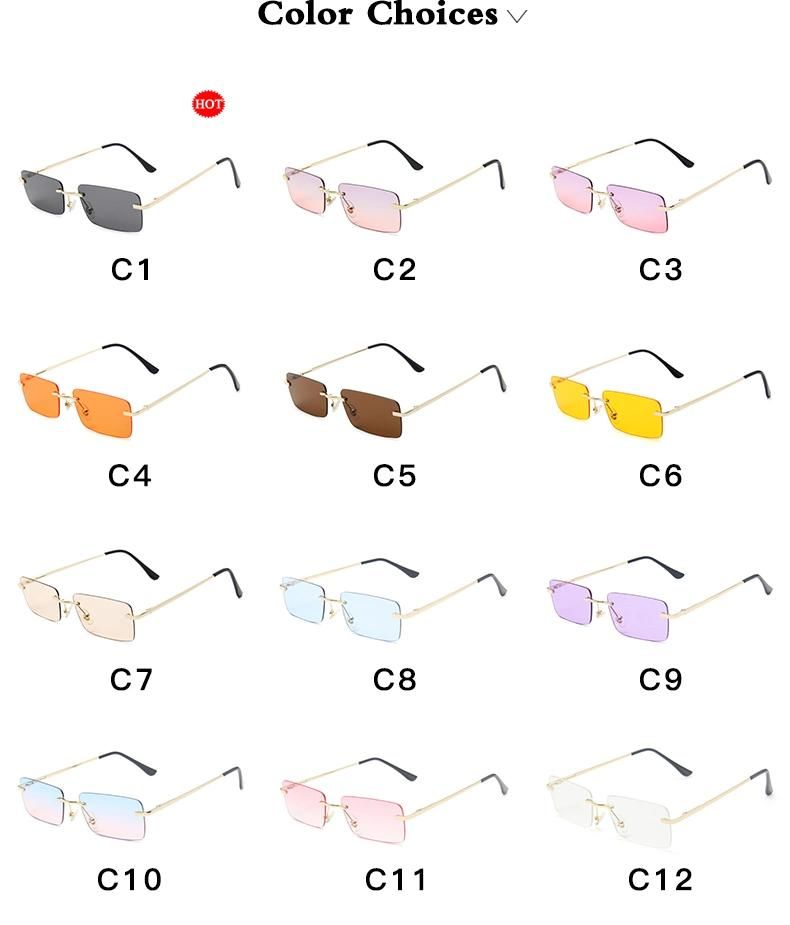 Rimless Sunglasses Women′s Square Small Frame Ocean Sheet Spring Leg Sunglasses