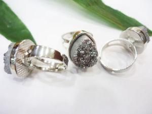 Druzy Rings Jewelry Drop Size 12x16mm Silver Color (1209)