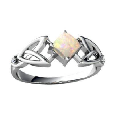 Woman Triangle Shape Silver Wedding Opal Ring