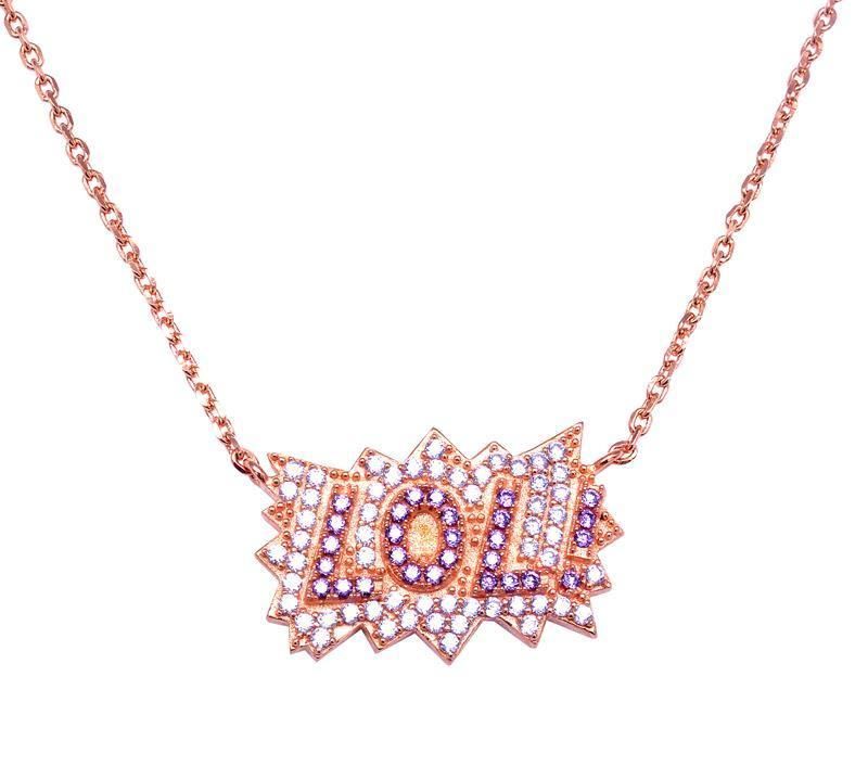 Custom Stamped Letter Diamond Pink Children Women Word Necklace Jewelry