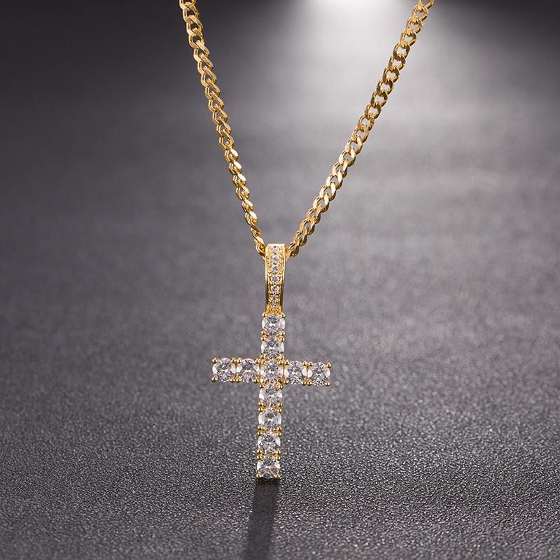 European and American Cross Pendant Micro Inlaid Large Zircon Necklace