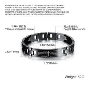 Black Stainless Steel Spanish Mens Bible Prayer Cross Chain Bracelet