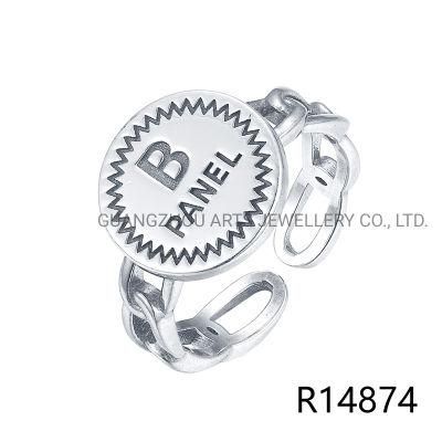 925 Sterling Silver Elegant Panel B Letter Lady Ring
