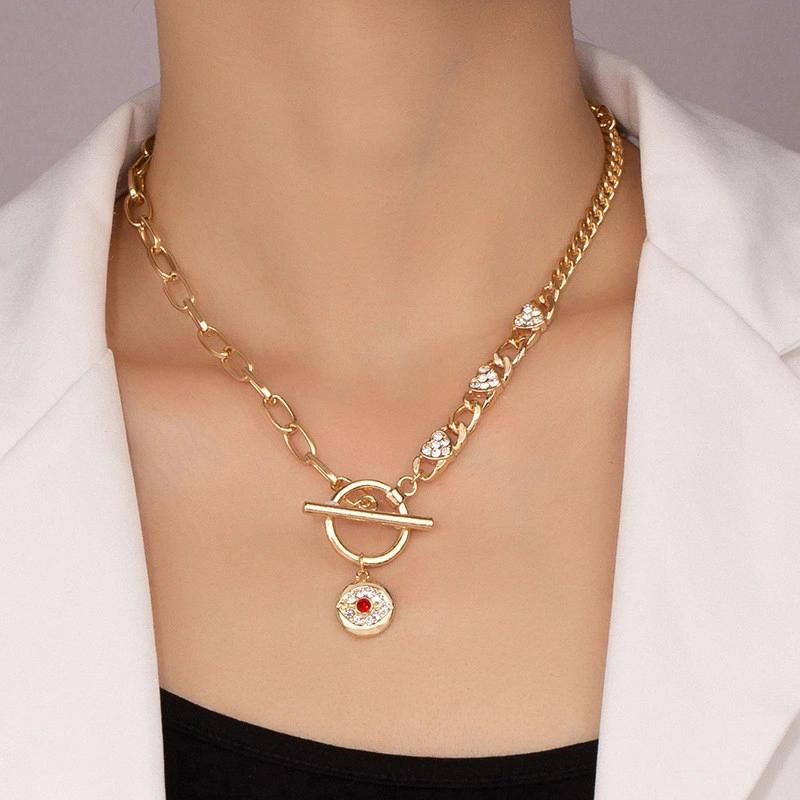 Manufacture New Trendy 18K Gold Plated Round Disc with Wholesale Evil Eye Jewelry Pave Stone Heart Link Chain Mix Curb Chain Heart O Bar T Bar Clasp Necklace