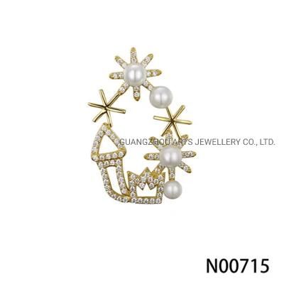 High Quality Yellow Gold Plated Czs with Pearl Round Shaped Silver Pendant