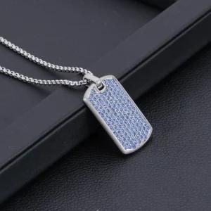 Gold Plated Stainless Steel Glossy Full Color Diamond Square Pendant Necklace