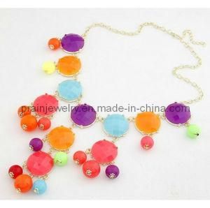 Sunshine Multi-Color Acrylic Jewelry Alloy Plated with Gold Yellow Chains Necklace (PN-003)