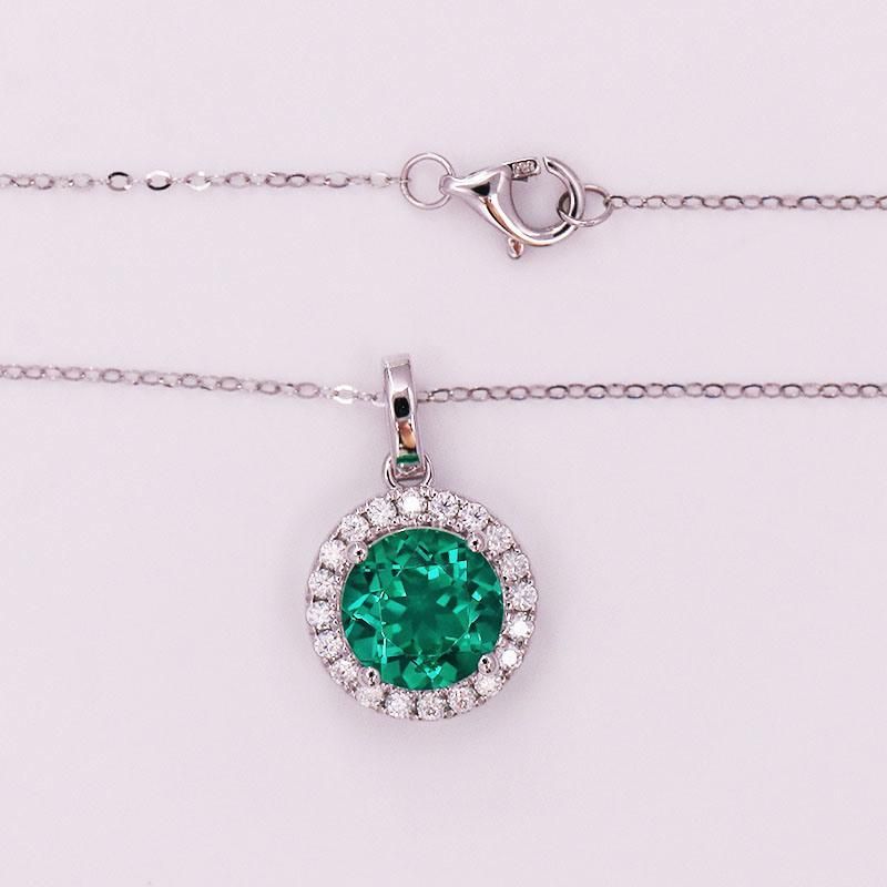 Provence Jewelry with Lab Emerald Pendant Halo Setting Necklace