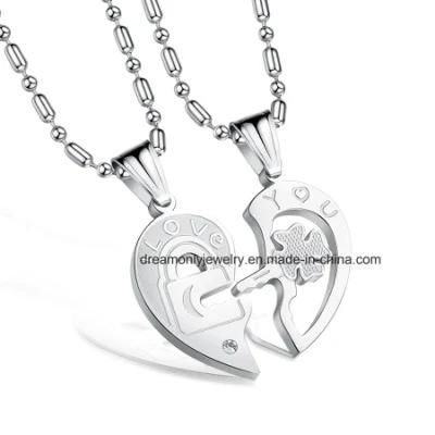 Romantic Half Love Heart Puzzle Pendant Necklace 316L Stainless Steel Couple Necklaces Chain Necklace