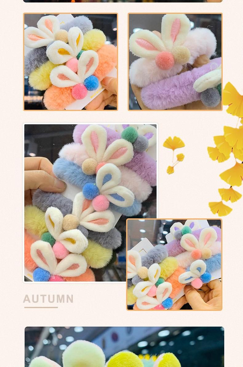 Macaron Plush Rabbit Scrunchies for Hair, Cute Bunny Scrunchies Fur Hair Scrunchies