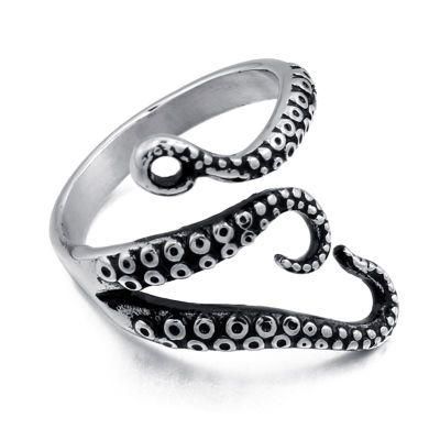 Hiphop Design Mens Stainless Steel Octopus Squid Feet Ring