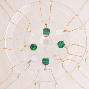 Women Jewelry Geometry Orgonite Necklace Stainless Steel Moonstone Moon Natural Malachite Necklace