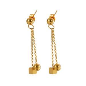 Long Tassel Square Round Earrings Stud