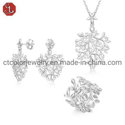 Custom Wholesale Fashion Jewelry 18K Gold and 925 Silver Plain Leaf Ring Earring Necklace Jewelry Set