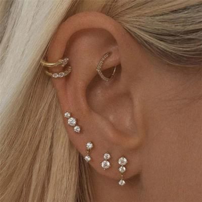 Stud Earring Set14K Gold Plated Sterling Silver Crystal