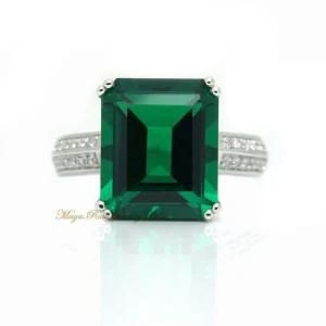 Synthetic Emerald Ring Square Shape 925 Sterling Silver White Gold Plated Luxury and Elegant Female Gift Excellent Workmanship