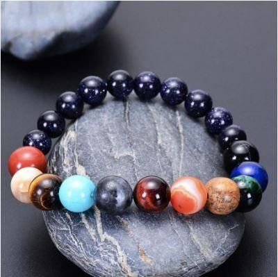 Solar System Eight Planets Stretch Line Bracelet Natural Blue Sand Stone Women&prime; S Accessories Wholesale Natural Stone Beaded Bracelets