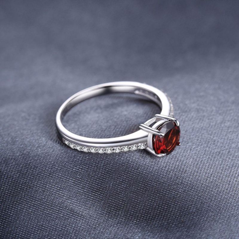 Classic Jewellery Synthetic Garnet Ring with Cubic Zirconia 925 Sterling Silver Jewelry