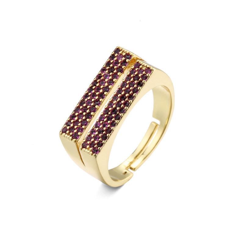Fashion Geometry Double Row Color Zirconia Open Ring