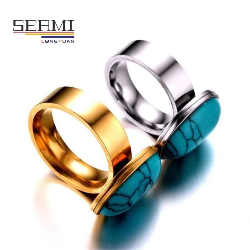 Gemstone Stainless Steel Turquoise Emerald Rings for Women Design