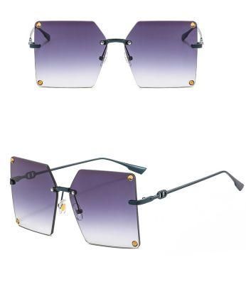 Large Frame Metal Rimless Sunglasses Diamond Personality Sunglasses