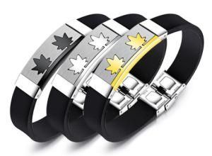 Black Leather Bracelet Maple Leaf Stainless Steel Silver/Black/Gold Bracelets Bangles for Men Jewelry Gifts