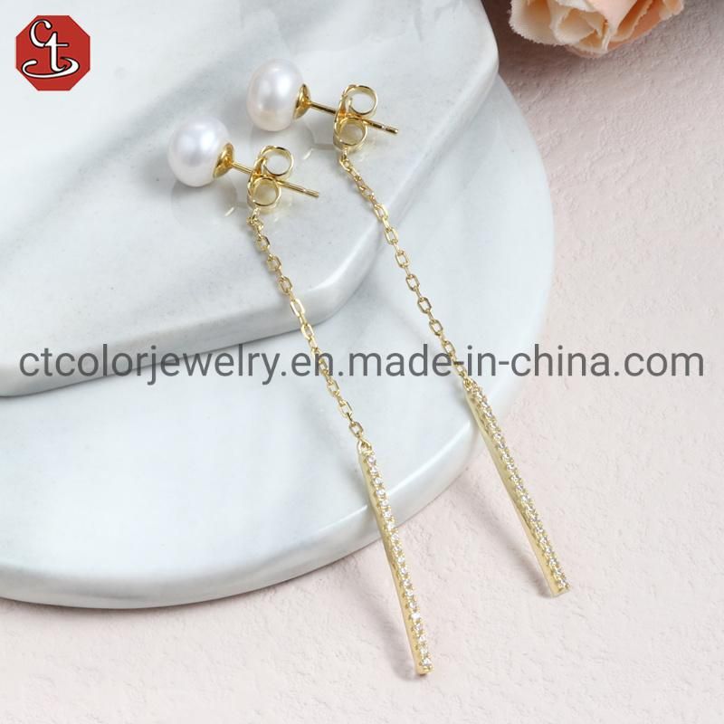 Fashion Jewelry Jewellery 925 Silver Freshwater Pearl Baroque Design Long Tassel Earrings