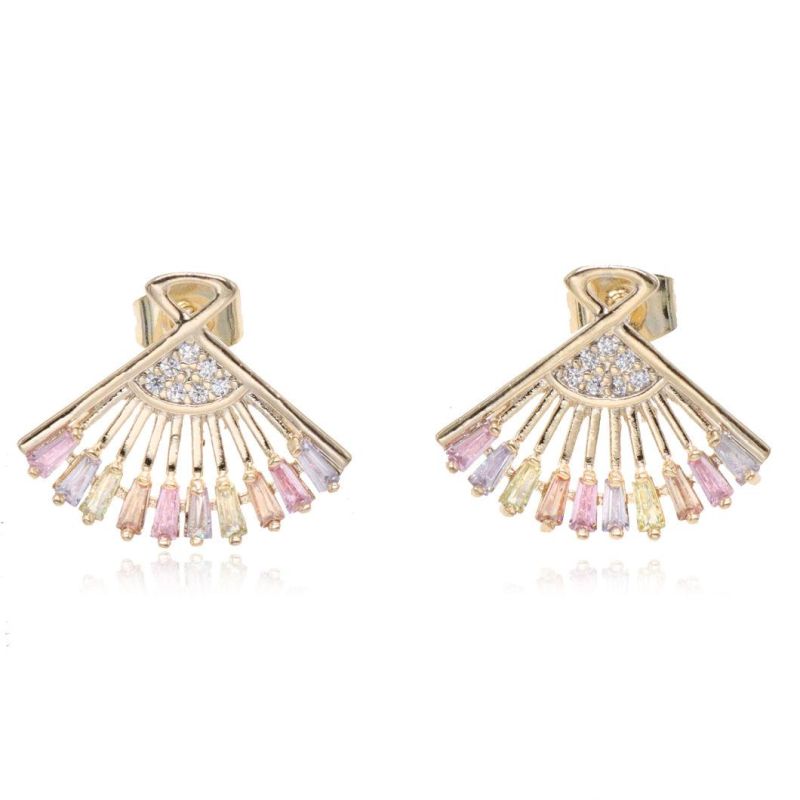 Gold Plated Fashion Jewelry Scalloped Zircon Earrings