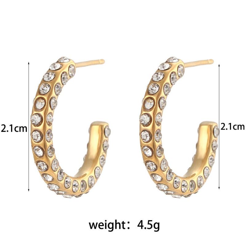 Custom Fashion Jewelry European and American Fashion Fashion Light Luxury Earrings Jewelry Stainless Steel 18K Gold-Plated Zirconium C-Shaped Earrings