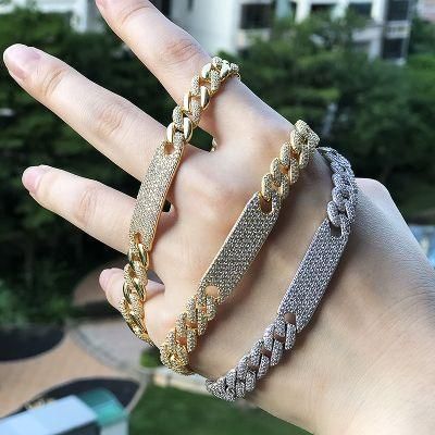 Fashion Hip-Hop Bracelet 18K Gold Plated Diamond Iced out Cuban Link Chain 925 Silver Bracelet with Buckle for Men and Women