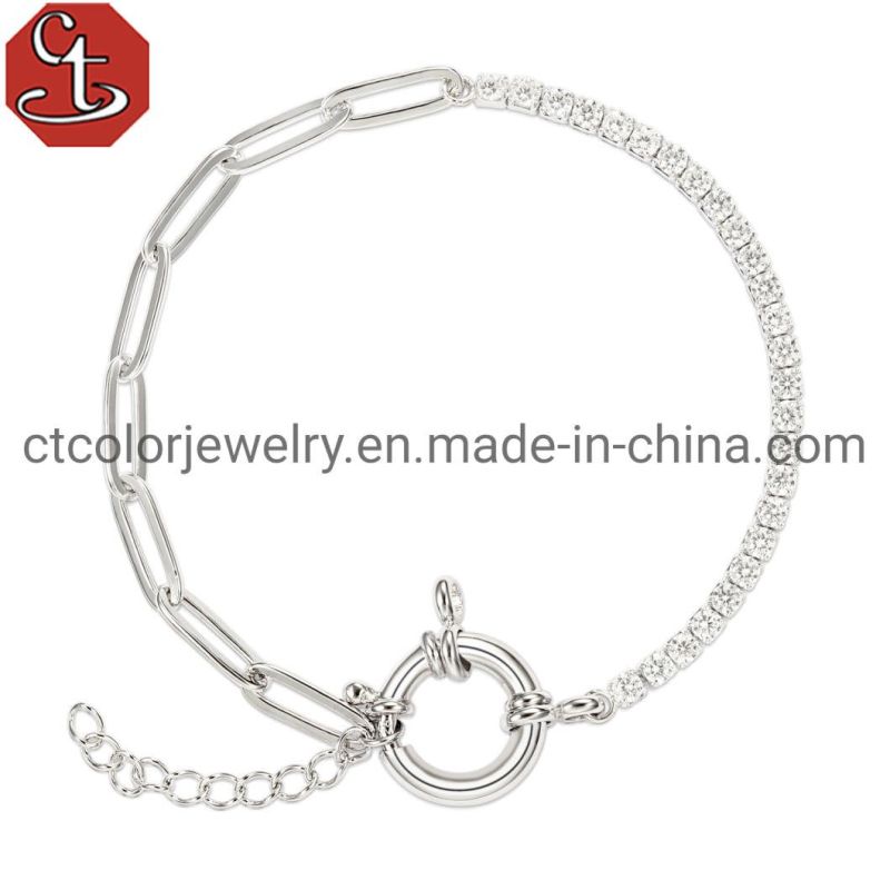 Wholesale High Quality Fashion Jewelry 925 Silver Plated Heart Chain Bangle Bracelet