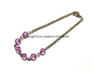 Interlocking Oval Link Chain Bracelet with Purple Acrylic Beads