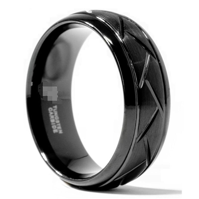 8 mm Black/Blue Two Tone Tungsten Ring with Cuts