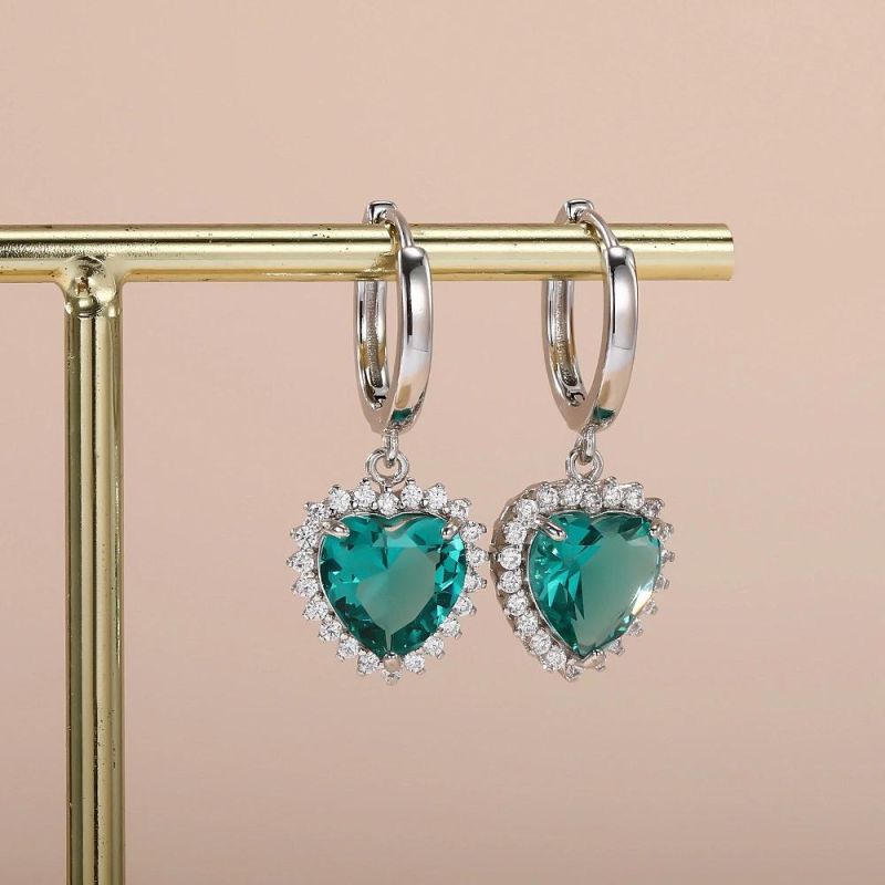 Ins Style Retro Love Light Luxury Color Zircon Heart-Shaped Earrings Female Jewelry