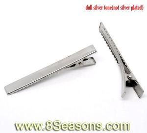 Silver Tone Prong Barrettes Hair Clips 77x16mm (B10850)
