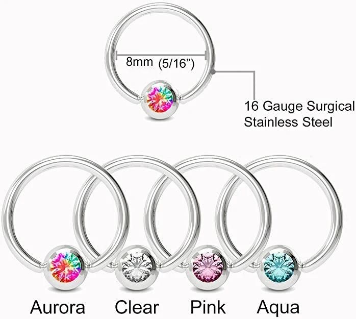 316L Surgical Steel Captive Bead Ring with Crystal Ball-16g