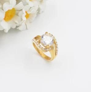 Italian Designed Fashion White Big Stone Gemstone Stainless Steel Gold Ring