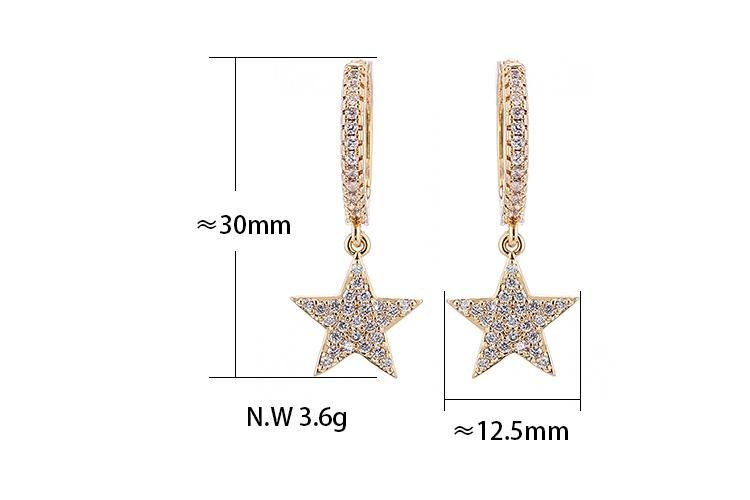 18K Gold Plated Star Hoop Drop Zircon CZ Earrings for Women