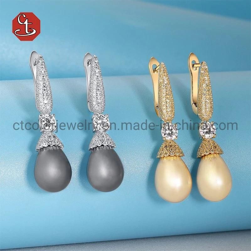 Women Fashion Silver Jewelry 14K 18K Gold Plated CZ Pearl Hoop Huggie Earring