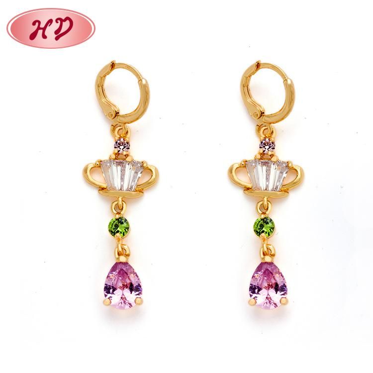 Latest Heart Shaped Design Gold Plated Crystal Long Drop Earrings for Women