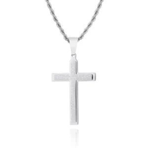 Stainless Steel Double Scripture Cross Rope Necklace