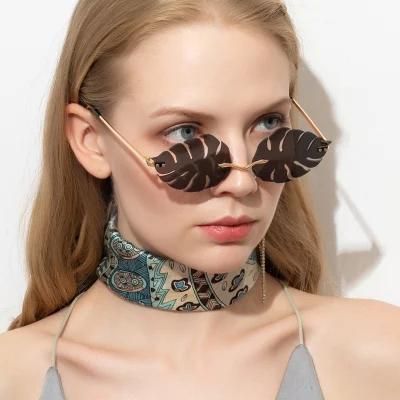 New Personalized Fashion Leaf Sunglasses for Women Metal Sunglasses for Men Candy Colored Glasses